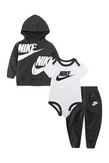 NWT $48 Nike Baby Boys 3 Pc Bodysuit, Pants &amp; Hoodie Set Gray Heather Newborn