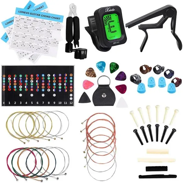 LOMEVE Guitar Accessories Kit Include Acoustic Strings, Tuner, Capo, 3-in-1 R...