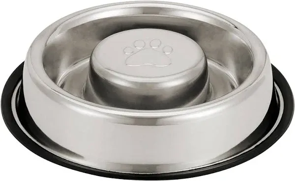 Neater Pet Brands Stainless Steel Slow Feed Bowl - Non-Tip & Non-Skid - Stops Dog Food Gulping, Bloat, Indigestion, and Rapid Eating (3/4 Cup)