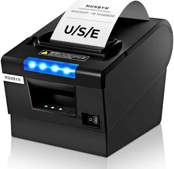 MUNBYN Receipt Printer P068, 3 1/8" 80mm Direct Thermal Printer, POS Printer with Auto Cutter - Receipt Printer with USB Serial Ethernet Windows Driver ESC/POS Support Cash Drawer