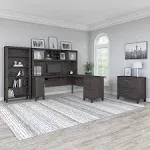 Bush Furniture Somerset 72W L Shaped Desk with Hutch, Lateral File Cabinet and Bookcase in Storm Gray