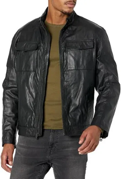 COLE HAAN Men's Genuine Leather Trucker Jacket