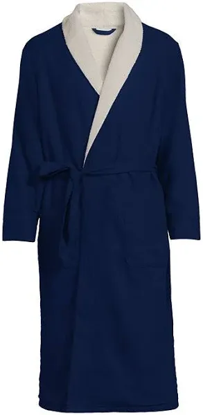 Lands' End Men's Sherpa Fleece Lined Flannel Robe