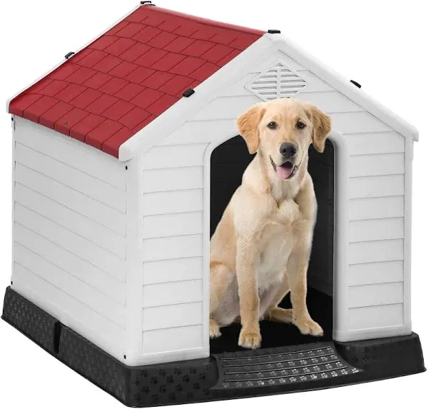 FDW Dog House Indoor Outdoor Durable Ventilate Waterproof Pet Plastic Dog House for Small Medium Large Dogs Insulated Puppy Shelter Kennel Crate with Air Vents and Elevated Floor