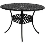 Crossweave Design Black Cast Aluminum Round Patio Dining Table with Um