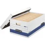 Bankers Box - STOR/FILE Storage Box, Legal, Locking Lid, White/Blue - 4/Carton