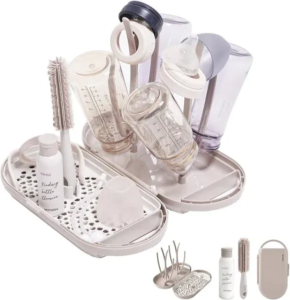 MOTHER-K Cream Mocha  MOTHER-K Travel Baby Bottle Drying Rack Set, Including B..