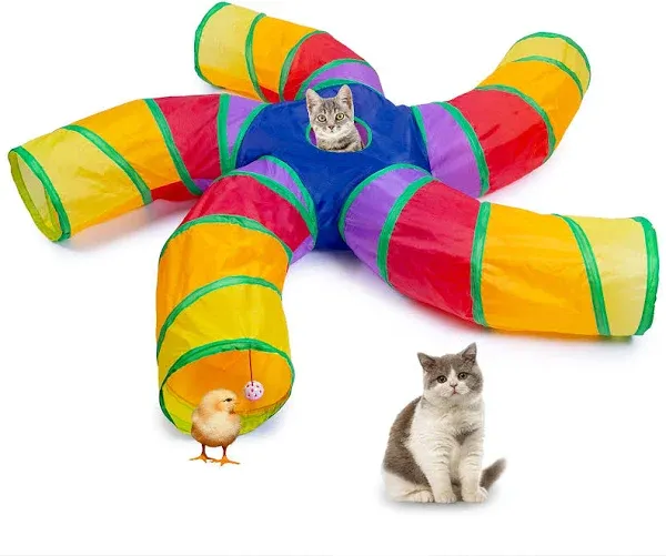 Cat Tunnel for Indoor Cats Large, with Play Ball S-Shape 5 Way Collapsible In...