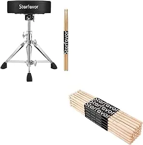 Starfavor Drum Throne Height Adjustable Padded Seat Drum Stool with 5A Drumsticks Drum Sticks 5A