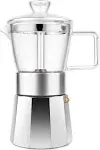 Geesta Moka Pot - Crystal Glass 6 cup Stovetop Espresso Maker 240ml