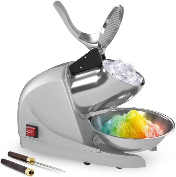 Shaved Ice Machine 380w Snow Cone Machine 3 Stainless Steel Blades Ice Shaver Machine Electric Ice Crusher 280lbs/hr Snow Cone Maker for Home and Commercial with Ice Pick(Silver)