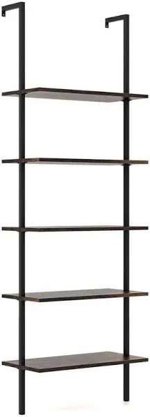 Costway 5-Tier Wood Look Ladder Shelf with Metal Frame for Home