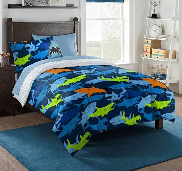 Northwest Kids Shark Adventure Twin Bed in a Bag with Decorative Pillow