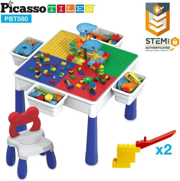 PicassoTiles Large Building Blocks Activity Center Table & Chair Set