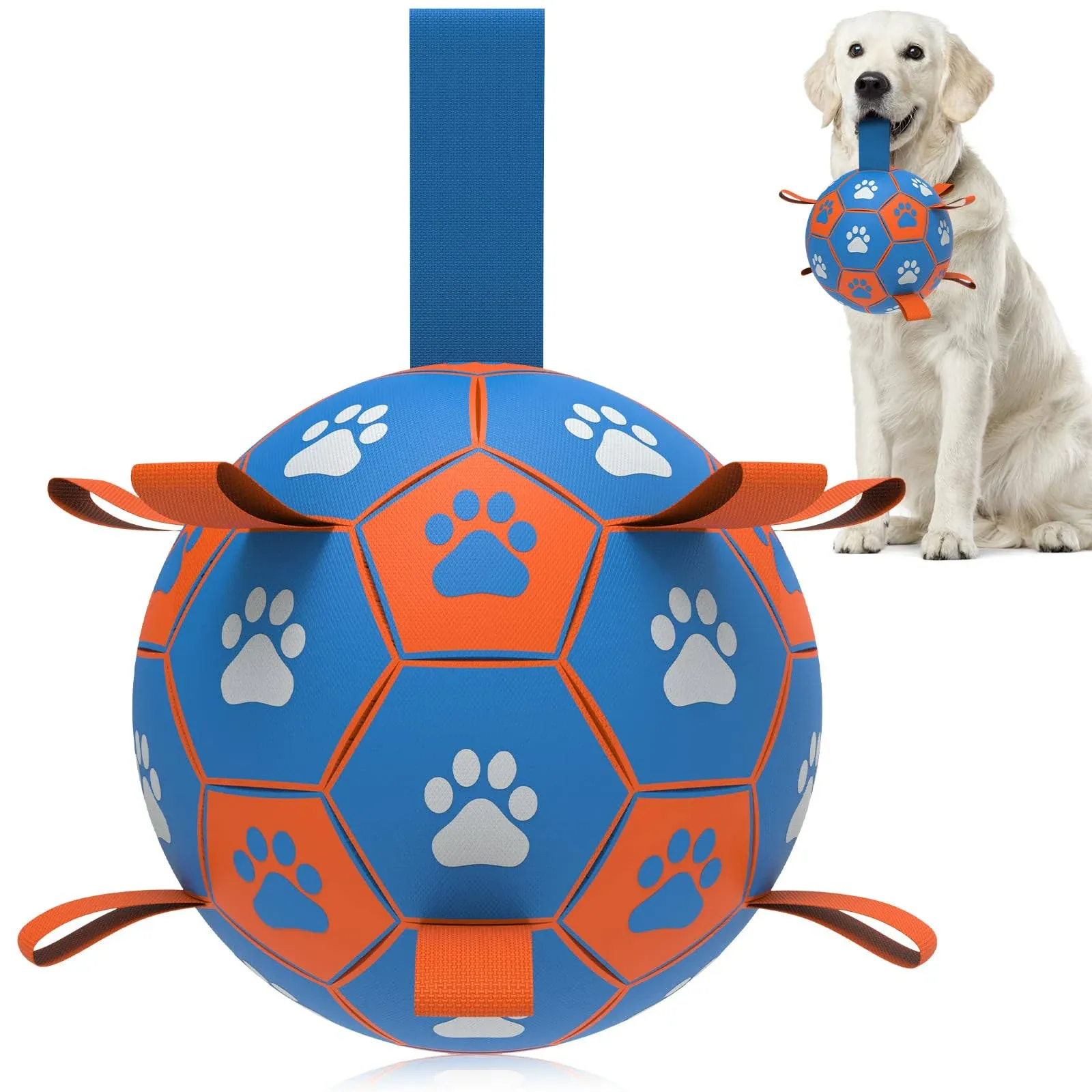 QDAN Dog Ropes Toys Soccer Ball with Straps, Interactive Dog Toys for Tug of War, Puppy Birthday Gifts, Dog Tug Toy, Dog Water Toy, Durable Dog Balls