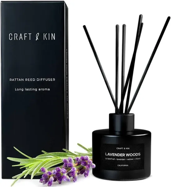 Reed Diffusers for Home Fragrance, Black Reed Diffuser Set, Lavender Diffuser, Oil Diffuser with Sticks, Mens Reed Diffusers for Home, Reed Diffuser for Men Masculine Scent, Lavender & Wood