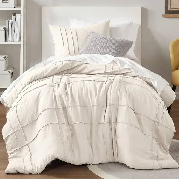 Comfort Spaces White Twin Size Duvet Cover Set - 2 Pieces Pintuck Pleated Duvet