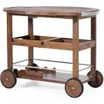 Tiller Outdoor Dark Acacia Wood Bar Cart with Powder Coated Aluminum Accents