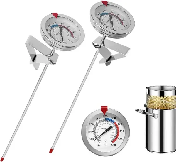 Efengcook Candy Thermometer(2 Pack) with 12&#034; Probe &amp; Pot Clip,Oil Thermometer...