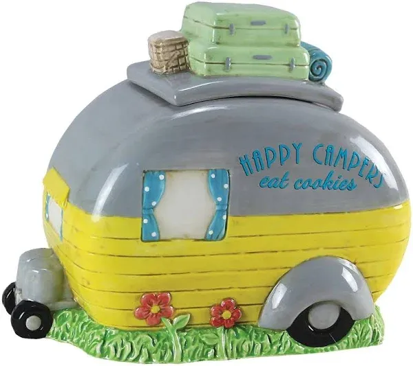 Cookie Jar Happy Campers Eat Cookies Young&#039;s Ceramic Includes Lid