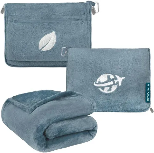 PAVILIA Travel Blanket and Pillow, Arms Opening Airplane Blanket for Adults