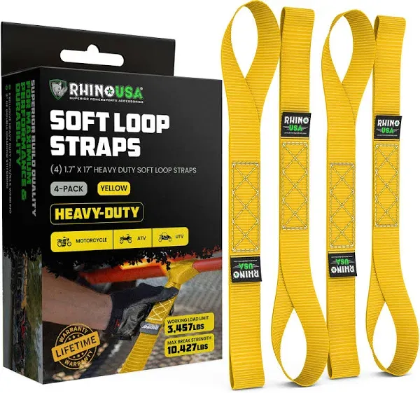 Rhino USA Soft Loop Motorcycle Tie-Down Straps (4PK) (1.7&#034; x 17&#034; ) 10,427lb Max