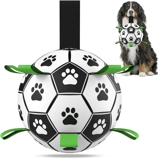 QDAN Dog Toys Soccer Ball with Straps Interactive Dog Toys for Tug of War