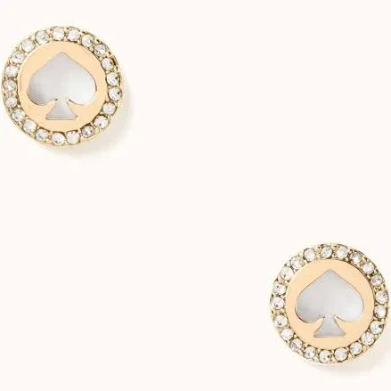 Kate Spade Spot the Spade pave halo stud earrings yellow gold tone NEW