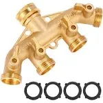 4 Way Heavy Duty Brass Garden Hose Splitter, Hose Connector 3/4", Hose Spigot Adapter with 4 Valves