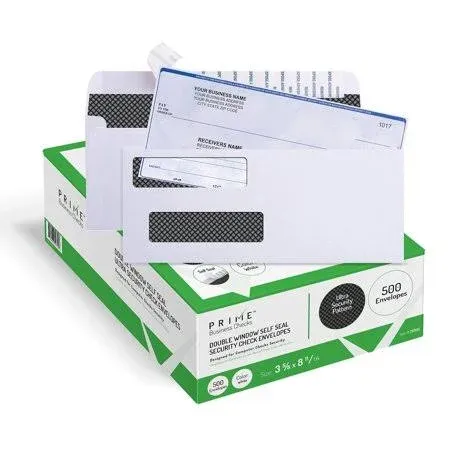 Prime Business Checks 500 Self Seal Double Window Security Tinted Envelopes Designed for Business Checks QuickBooks Laser Checks