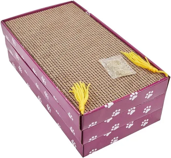 PEEKAB Cat Scratcher Cardboard Cat Wide Scratching Pad Reversible Corrugate Cat Scratching Board with Box Catnip Included (3 Pack)