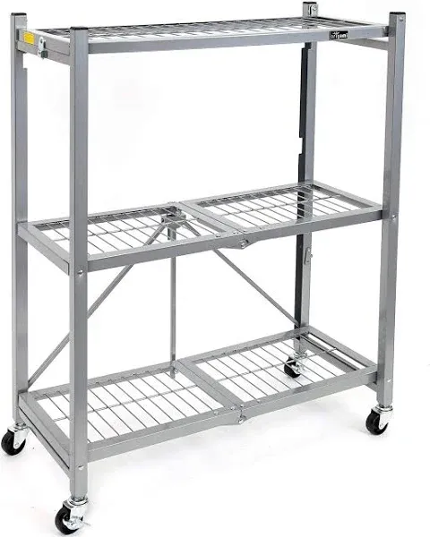 Origami R3 General Purpose Foldable 3-Tiered Shelf Storage Rack & Wheels