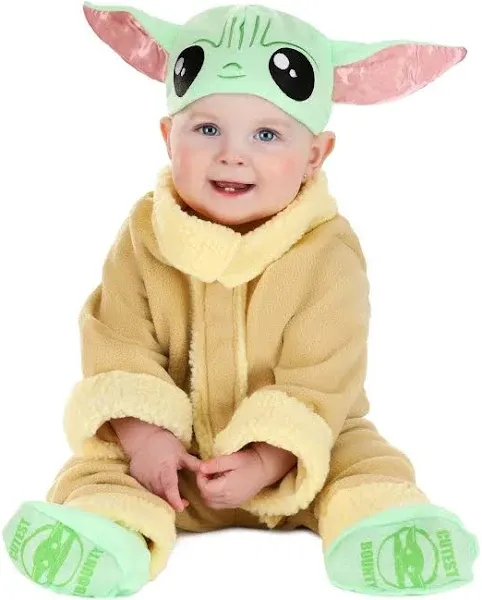 Star Wars Grogu Official Infant Deluxe Costume - Premium Quality Minky Fabric and Non-Slip Grip Booties