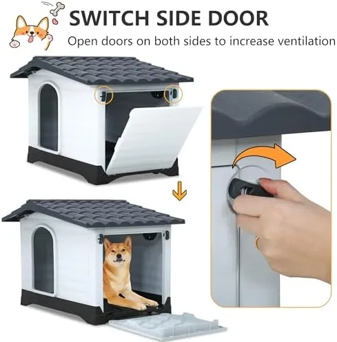 FDW Dog House Indoor Outdoor Durable House with Weatherproof Pet Plastic Dog ...