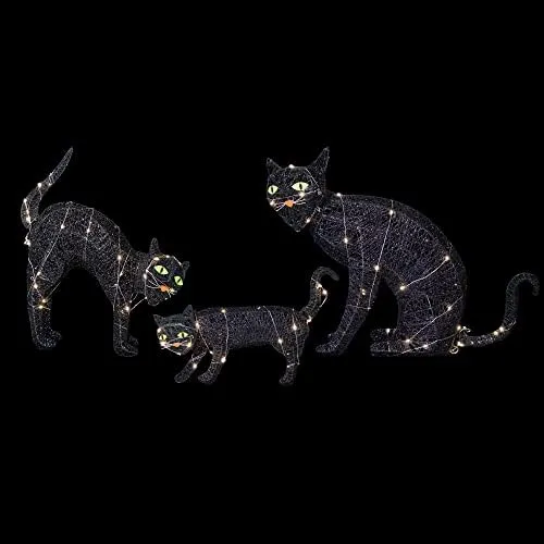 Set of 3 LED Lighted Black Cat Family Outdoor Halloween Decorations 27