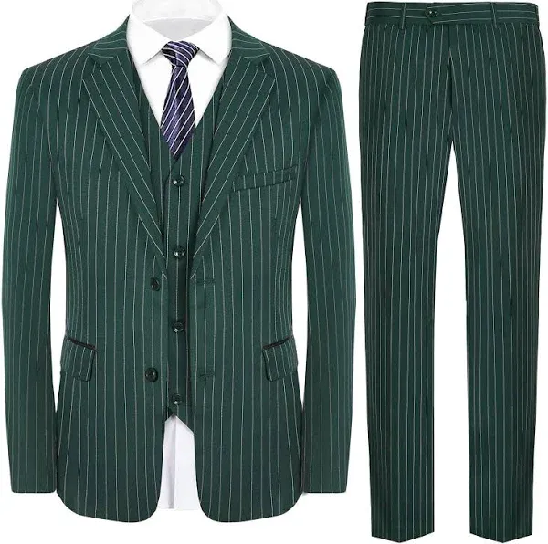 MAGE MALE Men’s Pinstripe 3 Piece Suit Slim Fit Elegant Single Breasted Business Wedding Party Blazer Vest& Pants Set