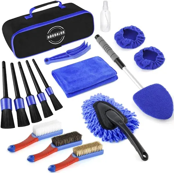 17Pcs Car Interior Detailing Kit with Windshield Cleaning Tool, Detailing Brush Set, Leather & Textile Car Interior Brush,Car Duster, Car Interior Cleaning Kit,Complete Car Interior Care Kit