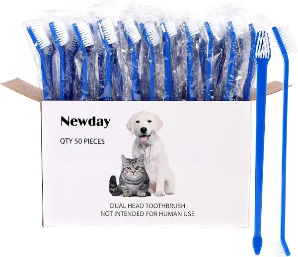 Newday 50 Pieces Double-Headed Dog Cat Pet Toothbrush