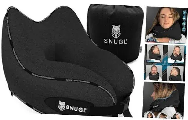 SNUGL Neck Travel Pillow - Memory Foam Airplane Pillow - Flight Pillow | Neck Support Travel Pillow with Carry Bag & Clip | Neck Pillows for Sleeping Travel Plane | Flying Travel Essentials - Blue