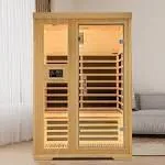 Homsido Far Low Infrared Indoor Sauna,2 Person Home Hemlock Wooden Dry Sauna Set,1750W Personal Sauna Room Home Workout Use