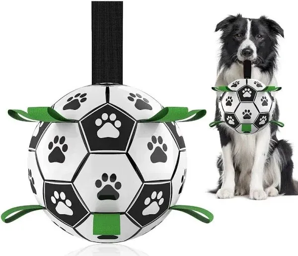 QDAN Dog Toys Soccer Ball with Straps Interactive Dog Toys for Tug of War