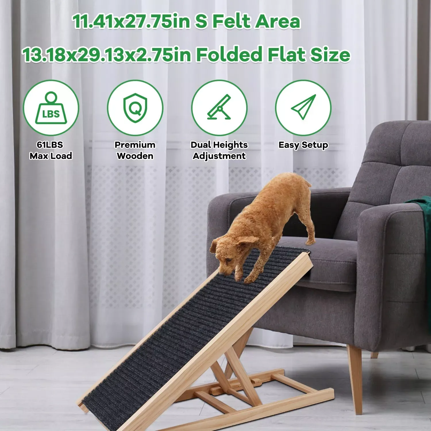 Adjustable Dog Ramp Folding Portable Wooden Pet Ramp for Dogs Cats Bed Couch US