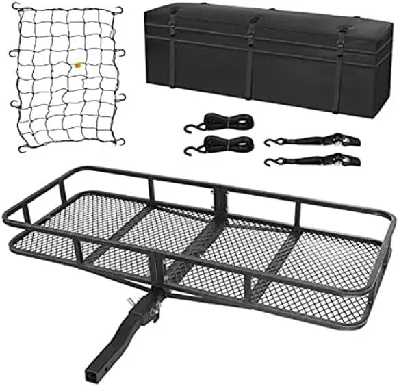 Hitch Mount Cargo Carrier with Cargo Net and Anti-Rattle Stabilizer 60&#034;x21&#034;x6&#034;