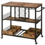 IRONCK Bar Cart Industrial Serving Cart On Wheels Kitchen Storage Cart for The Home Wood and Metal Frame Vintage Brown