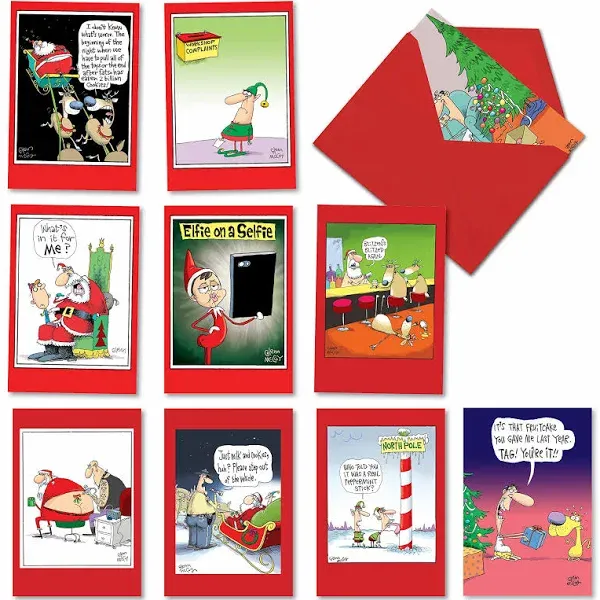 NobleWorks 10 Assorted Funny Christmas Greeting Cards