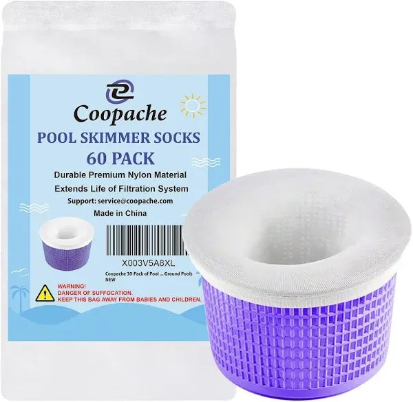 Coopache 60-Pack of Pool Skimmer Socks - Filters Baskets, Skimmers Cleans Debris and Leaves for In-Ground and Above Ground Pools