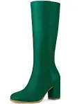 Allegra K Women's Round Toe Block Heels Knee High Boots Green 8