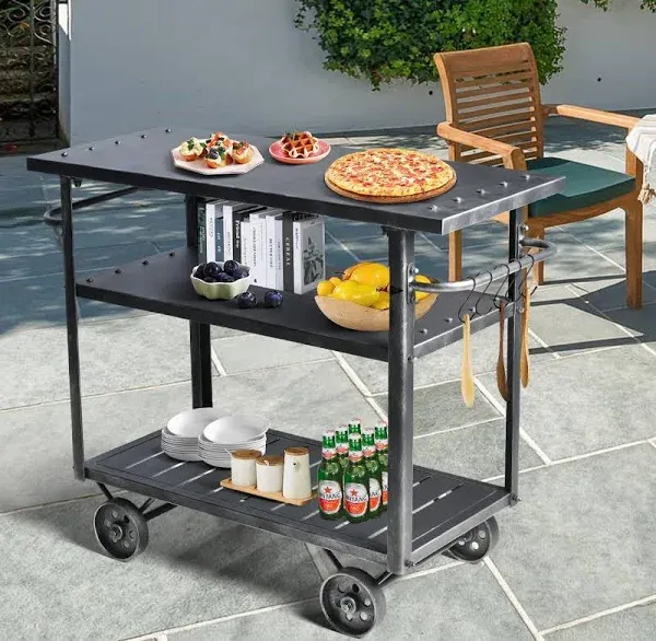 Diwhy Industrial 3 Tier Rolling Utility Storage Cart Wine Beverage Metal Wine Rack with Wheels Kitchen Bar Dining Room Tea Wine