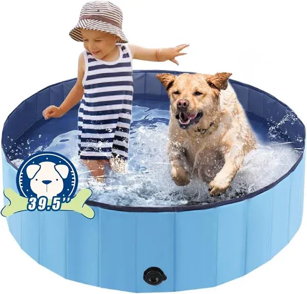 Foldable Dog Bath Swimming Pool 63'' Plastic Kiddie Pool Professional Tub Collapsible Grooming Bathtub for Pets Kids Baby and Toddler, 63 x 12 Inches Gray