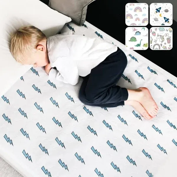 Hygge Sheets® Potty Training Pee Pads for Kids, Toddlers - 100% Waterproof, Non Slip Bed Wetting Pad for Twin Beds - Washable, Reusable Mattress & Sheet Protector - Lightning